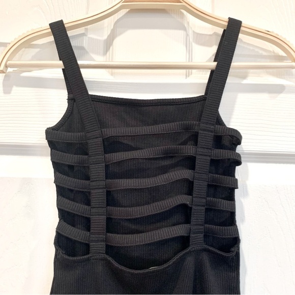 Express Black Ribbed Cage Strappy Ladder Back Bodysuit - Picture 7 of 10